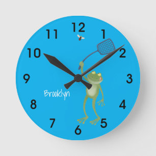 Funny green frog swatfly Cartoon  Runde Wanduhr