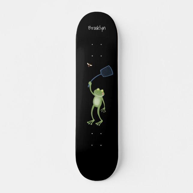 Funny green frog swatfly Cartoon Skateboard (Vorne)