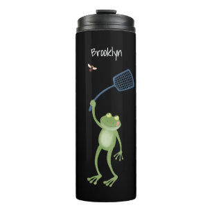 Funny green frog swatfly Cartoon Thermosbecher