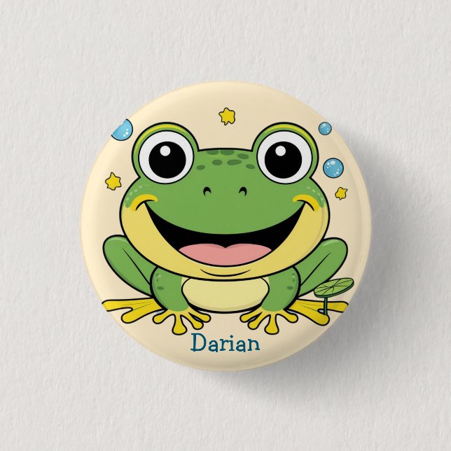 Funny Green Frog tierischer Wildtiere Cartoon Gebu Button (Vorderseite)