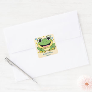 Funny Green Frog tierischer Wildtiere Cartoon Gebu Quadratischer Aufkleber