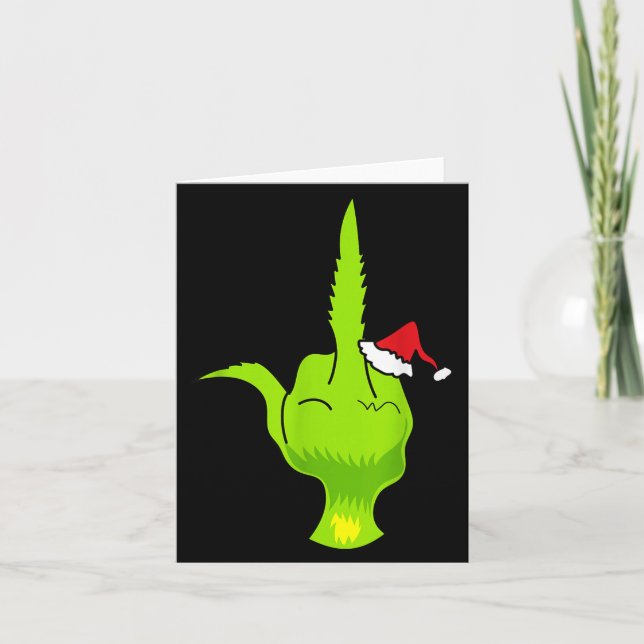 Funny Green Hand Middle Finger Xmas Santa  Karte (Vorderseite)