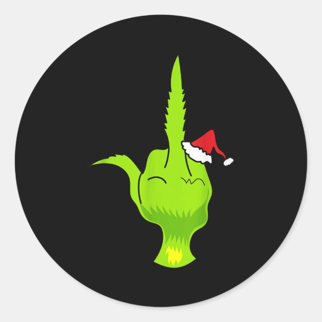 Funny Green Hand Middle Finger Xmas Santa  Runder Aufkleber (Vorderseite)