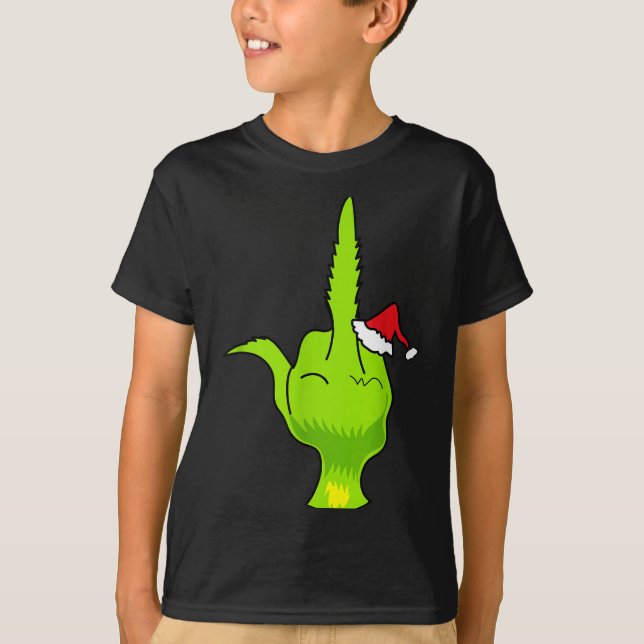 Funny Green Hand Middle Finger Xmas Santa  T-Shirt (Vorderseite)