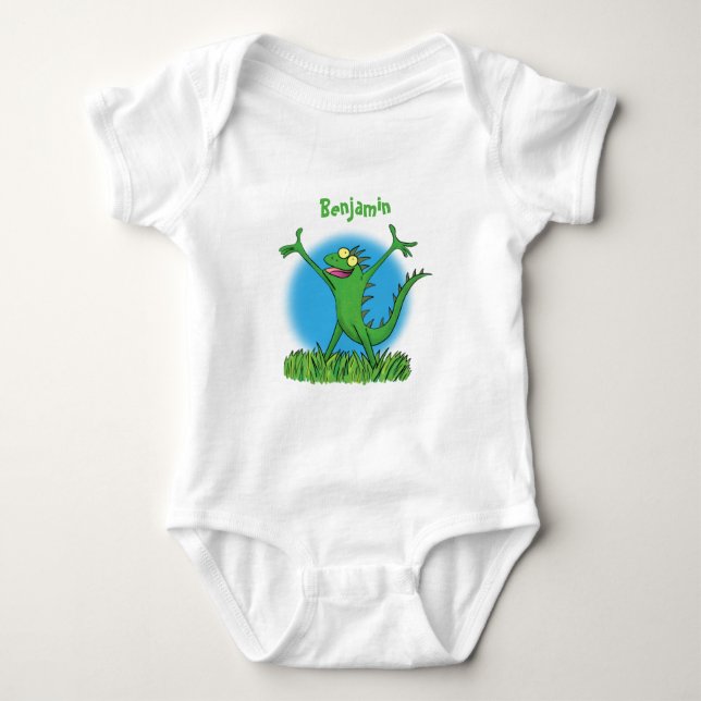 Funny green lächelnd animierte Eidechse Baby Strampler (Vorderseite)
