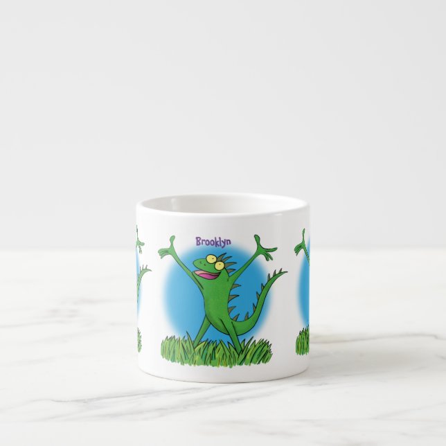 Funny green lächelnd animierte Eidechse Espressotasse (Vorderseite)