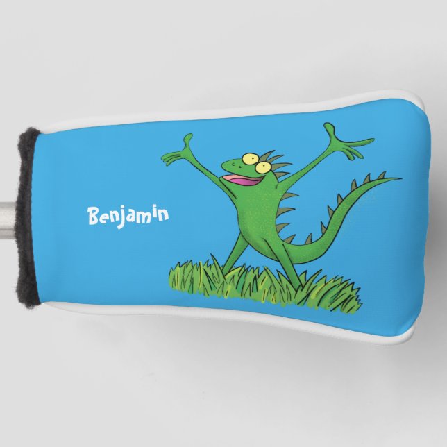 Funny green lächelnd animierte Eidechse Golf Headcover (Vorderseite)