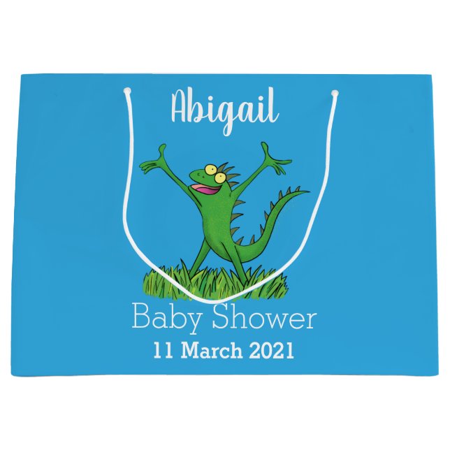 Funny green lächelnd animierte Eidechse Große Geschenktüte (Vorderseite)