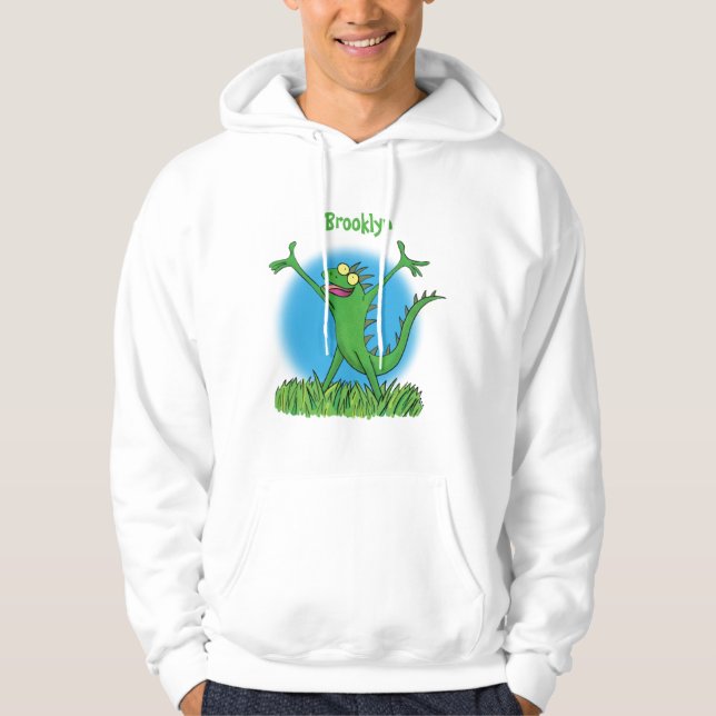 Funny green lächelnd animierte Eidechse Hoodie (Vorderseite)