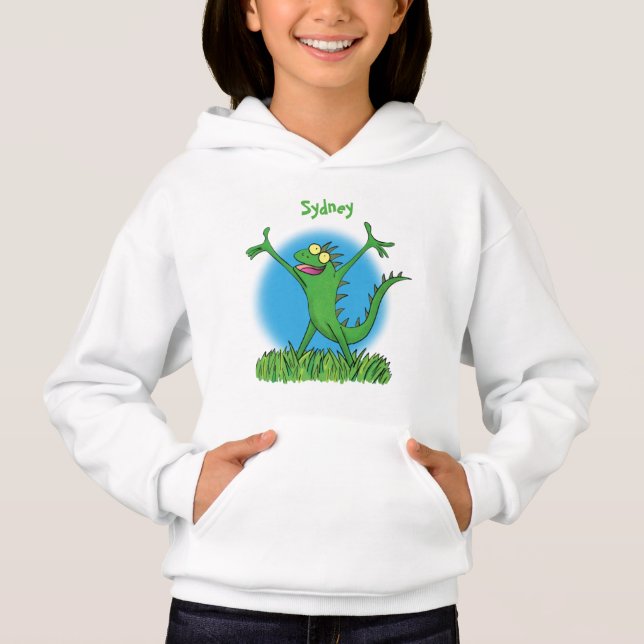 Funny green lächelnd animierte Eidechse Hoodie (Vorderseite)