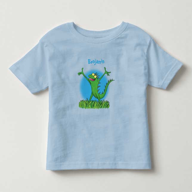 Funny green lächelnd animierte Eidechse Kleinkind T-shirt (Vorderseite)