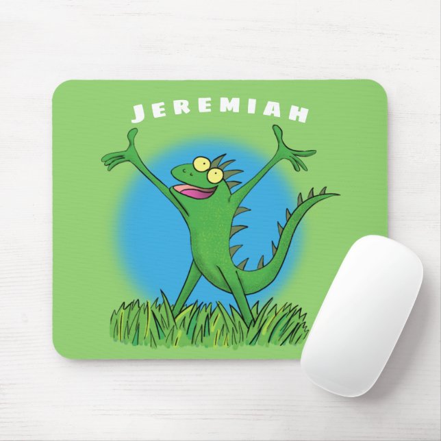Funny green lächelnd animierte Eidechse Mousepad (Mit Mouse)