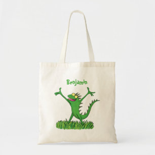 Funny green lächelnd animierte Eidechse Tragetasche