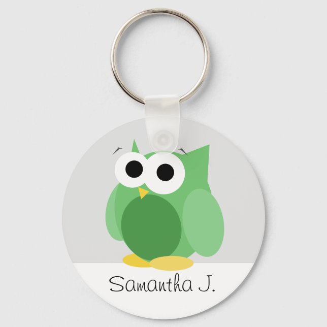 Funny Green Owl - Personalisierter Schlüsselanhäng Schlüsselanhänger (Vorderseite)