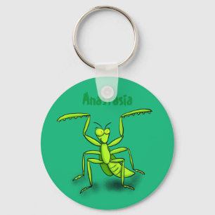 Funny green praying mantis cartoon illustration schlüsselanhänger