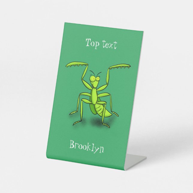 Funny green praying mantis cartoon illustration sockelschild (Vorderseite)