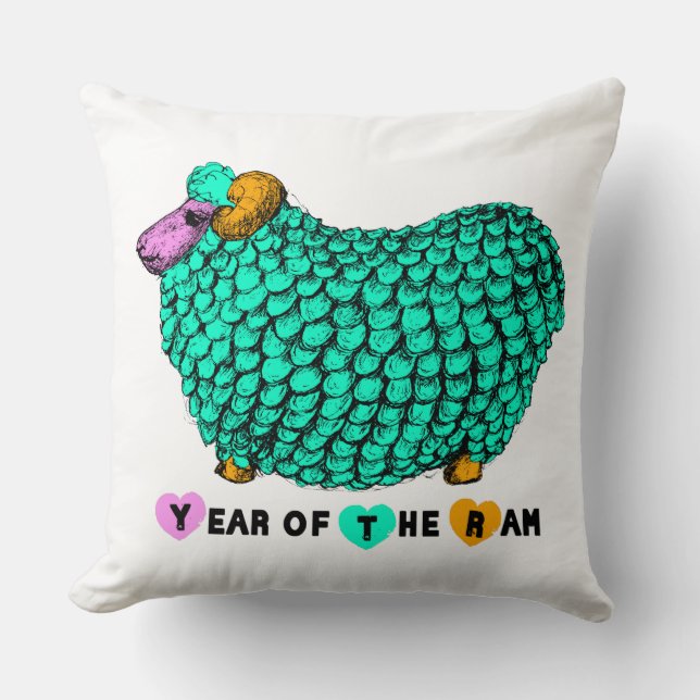 Funny Green Ram Chinese Year Zodiac Square P Kissen (Vorderseite)