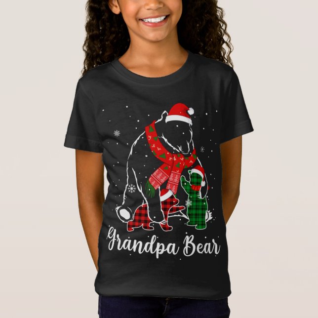Funny Green Red Kariert Grandpa Bär Matching Pajam T-Shirt (Vorderseite)