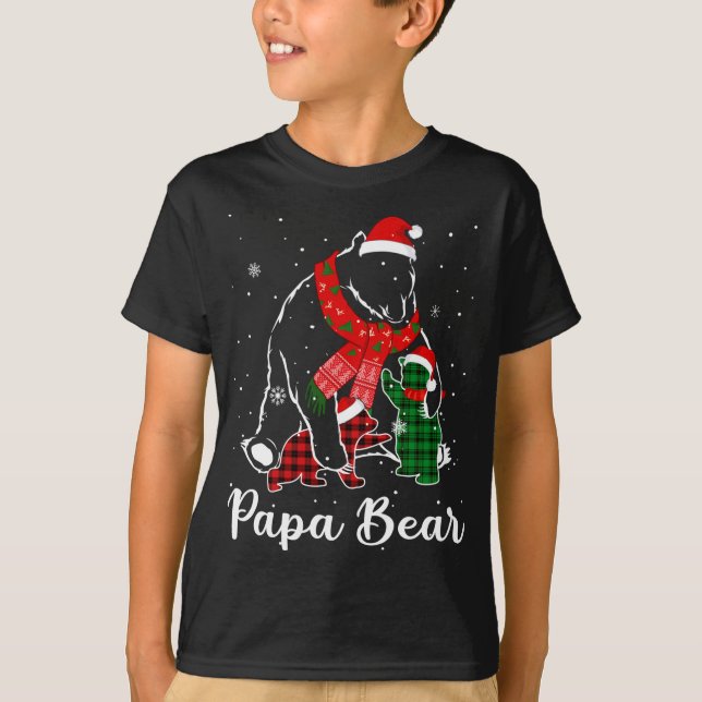 Funny Green Red Kariert Papa Bär Matching Pajama F T-Shirt (Vorderseite)