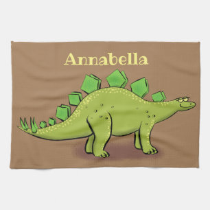 Funny green stegosaurus dinosaurus Cartoon Geschirrtuch