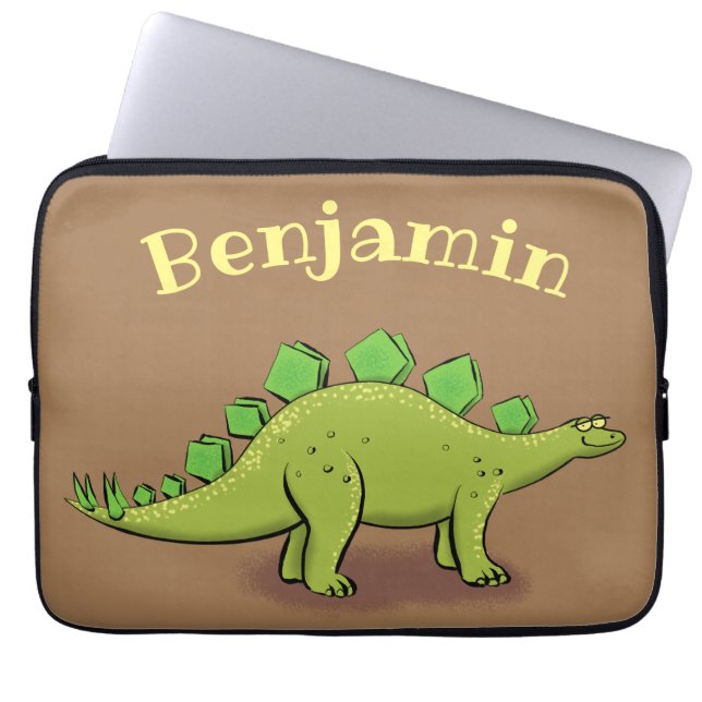 Funny green stegosaurus dinosaurus Cartoon Laptopschutzhülle (Vorderseite)