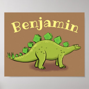 Funny green stegosaurus dinosaurus Cartoon Poster