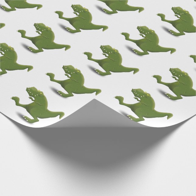 Funny green t rex dinosaur Cartoon Illustration Geschenkpapier (Ecke)