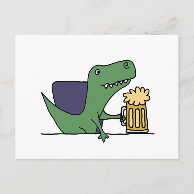 Funny Green T-Rex Dinosaur Drinking Beer Postkarte (Vorderseite)