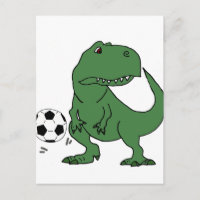Funny Green T-rex Dinosaur Playing Soccer