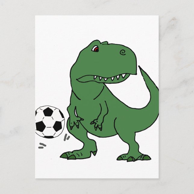 Funny Green T-rex Dinosaur Playing Soccer Postkarte (Vorderseite)