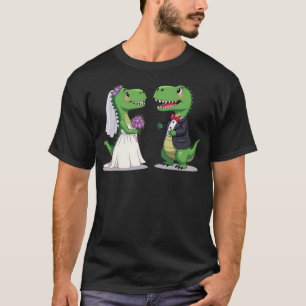 Funny Green T-Rex Dinosaurier Bride und Groom T-Shirt