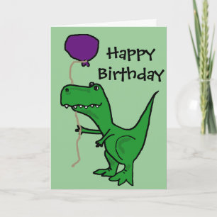 Funny Green Trex Dinosaur Holding Balloon Karte