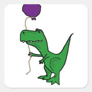 Funny Green Trex Dinosaur Holding Balloon Quadratischer Aufkleber