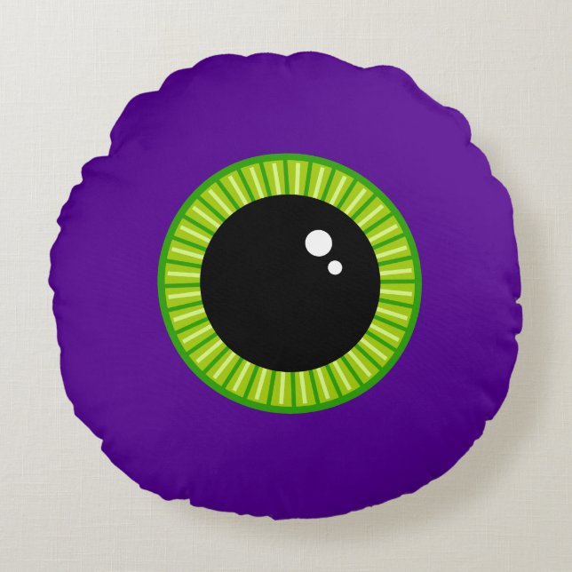 Funny Green und Lila Monster Eyeball Rundes Kissen (Vorderseite)