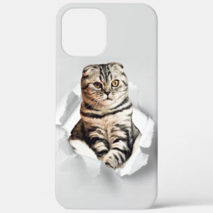 Funny Grey Cat Popping Through Torn Paper Illusion Case-Mate iPhone Hülle