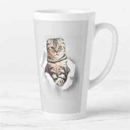 Funny Grey Cat Popping Through Torn Paper Illusion Milchtasse