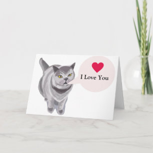 Funny Grey Cat Valentine Karte