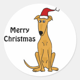 Funny Greyhound Dog in Weihnachtsmannmütze Weihnac Runder Aufkleber
