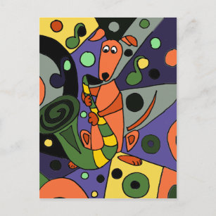 Funny Greyhound Hund Playing Saxophon Postkarte