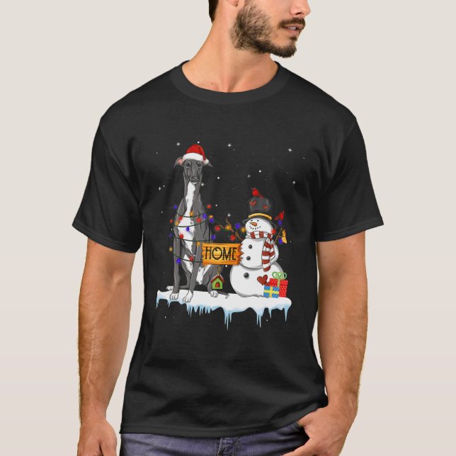 Funny Greyhound Hund Weihnachten Snowman Weihnacht T-Shirt (Vorderseite)