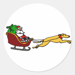 Funny Greyhound Pulling Christmas Sleigh Runder Aufkleber