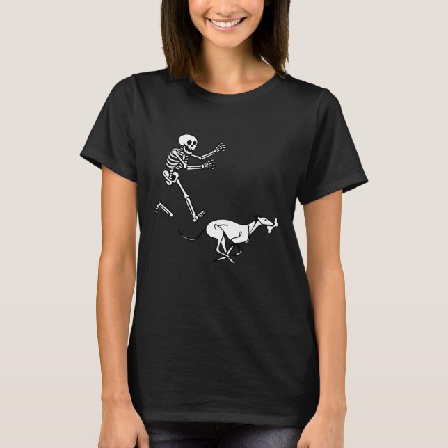 Funny Greyhound Running Skeleton Halloween T-Shirt (Vorderseite)