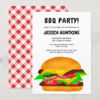Funny Grillen Burger 30. Geburtstag Party kariert Einladung