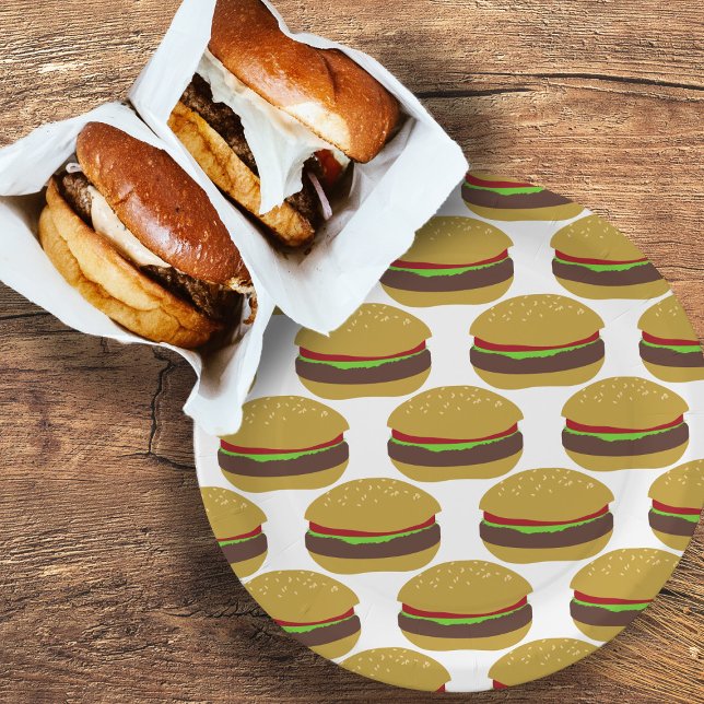 Funny GRILLEN Burger Pattern Pappteller (Fun burger pattern paper plates just for you)