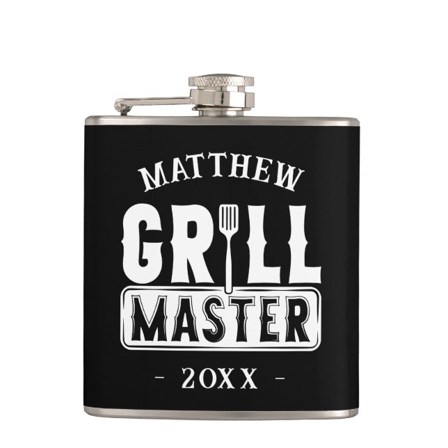Funny GRILLEN Grill Master Personalisiert Barbecue Flachmann (Vorderseite)