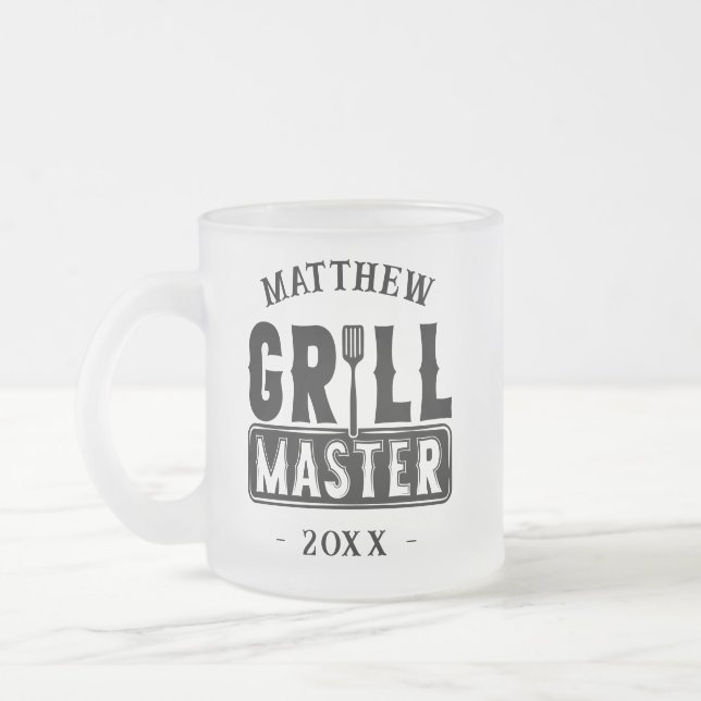 Funny GRILLEN Grill Master Personalisiert Barbecue Mattglastasse (Links)