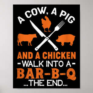 Funny Grillen Grilling entwirft eine Kuh, ein Schw Poster