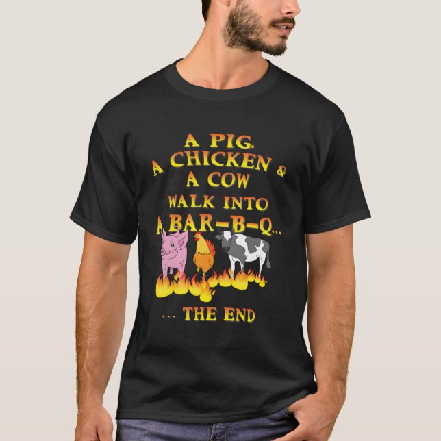 Funny Grillen Joke A Pig Ein Huhn Eine Kuh spazier T-Shirt (Vorderseite)