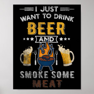 Funny Grillen Koch Bier Geräuchertes Fleisch Lover Poster