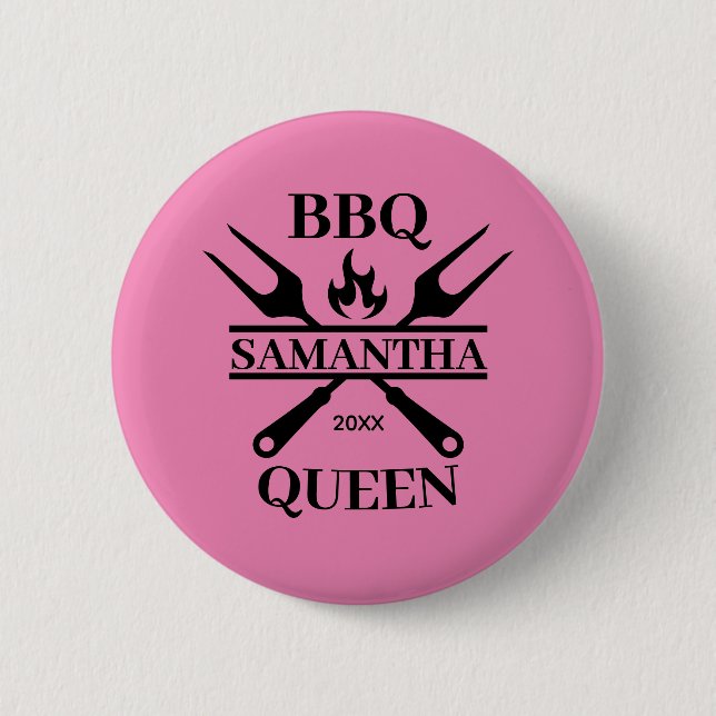 Funny GRILLEN Personalisiert Barbecue Queen Schürz Button (Vorderseite)
